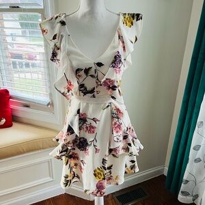 NWOT-White Floral Mini Dress with Ruffles by Leith